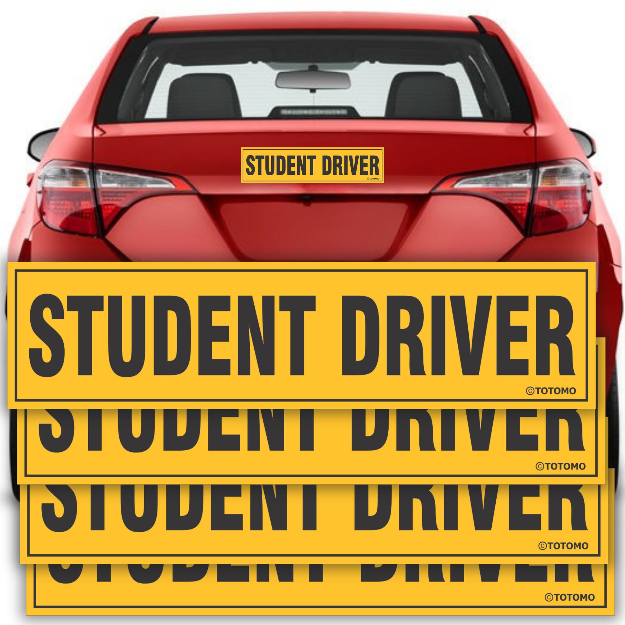 TOTOMO Student Driver Magnet for Car - Large 12"x3" Magnetic Reflective Vehicle Safety Sign for New Rookie Learner Drivers Removable Bumper Sticker
