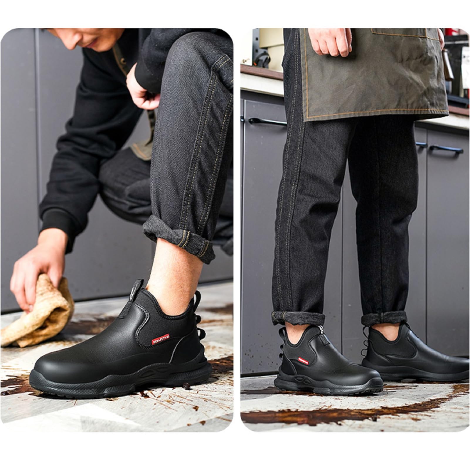 R-Win Zapatos de chef impermeables, ligeros, sin cordones, para cocina, almacén, para mujeres y hombres, antideslizantes, resistentes al aceite