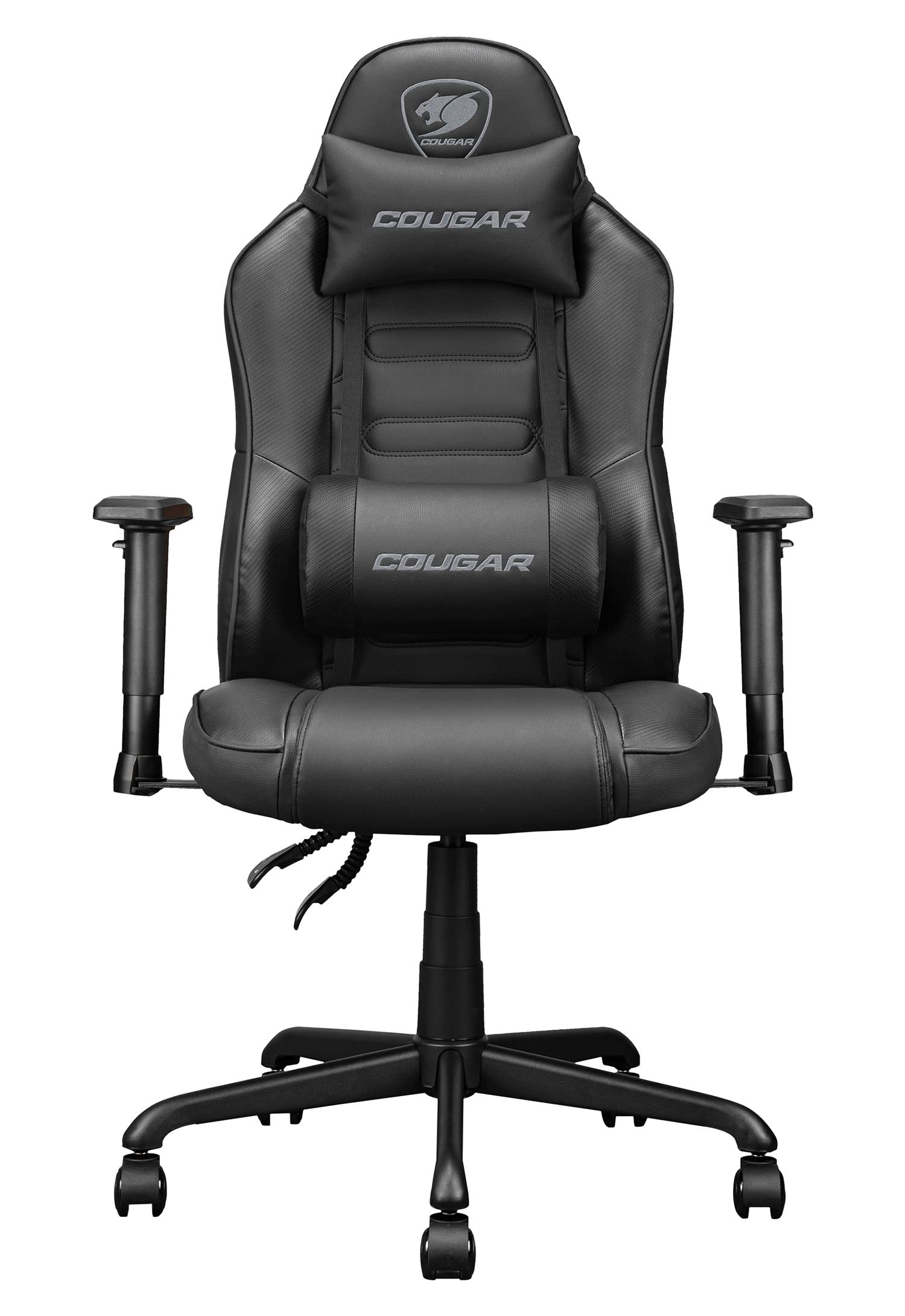 COUGAR Fusion S Ergonomic Gaming Chair, PVC Faux Leather, Metal 5-Star Base, Built-in 3D Curved Lumbar Support, Adjustable Armrest, Class 4 Gas Lift Cylinder, 120 kg - Black
