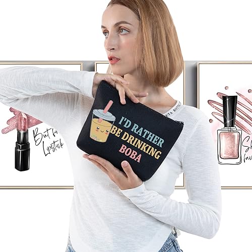 Miniatura 3 de LEVLO Boba Kawaii - Bolsa de maquillaje para cosméticos regalo para amantes del té Boba con cremallera para mujeres y niñas Boba Tea Black Bolsa de