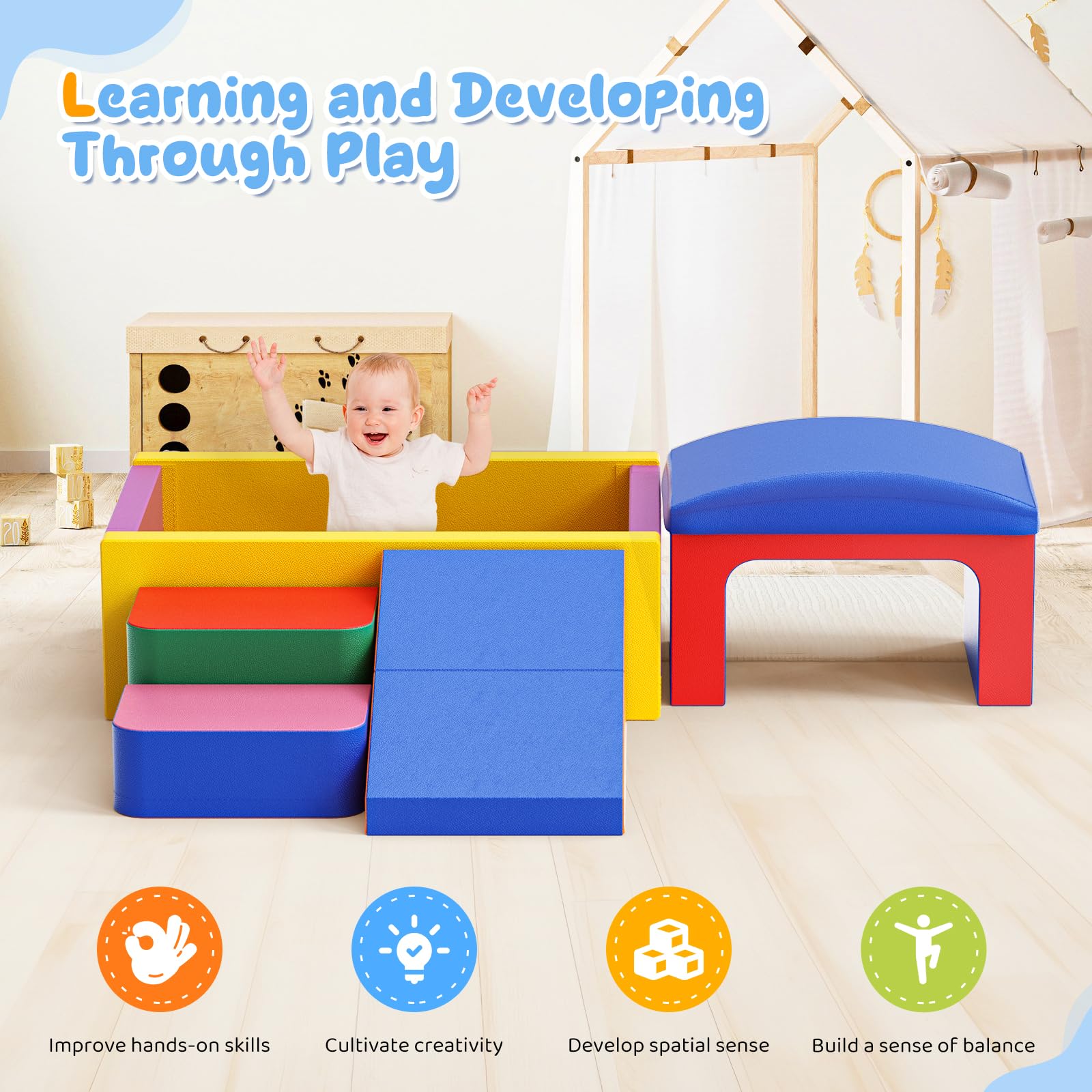 Lischwert Schaumstoff Bausteine Kinder Softbausteine Klettern Riesenbausteine Motorik Großbausteine Kinder Montessori Spielzeug, Waschbare Hülle für Indoor-Spaß, Baby Soft Playset (JM-Bällebad-Farbe)