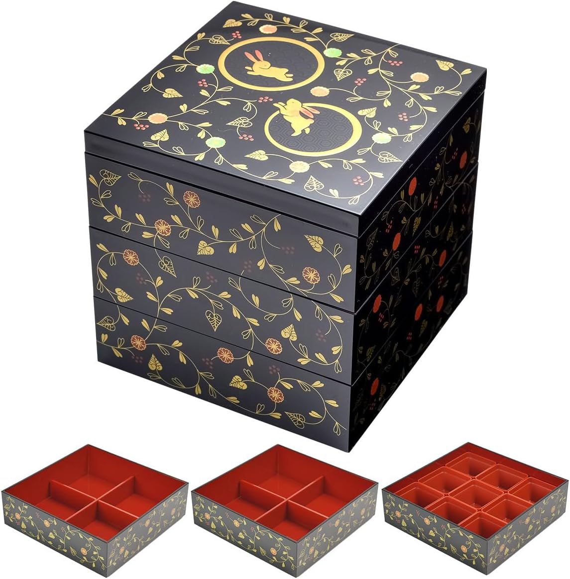 越前塗り 姫重 3段重箱 漆器 溜内朱 菓子器 お弁当箱 蒔絵 越前塗り 姫重 3段重箱 漆器 溜内朱 菓子器 お弁当箱 蒔絵