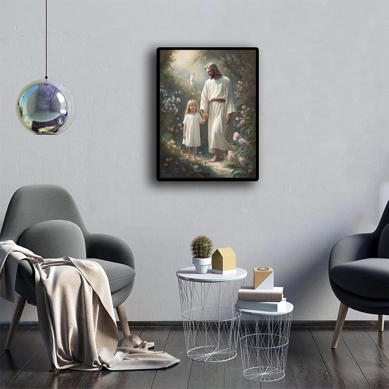Christ Jesus Diamond Art Painting, Christ Jesus Walked by The Hand of The Little Girl Kit for Adults Diamond Art Painting by Number Kits Gem Art Wall Home Decor 12x16inch/30x40cm