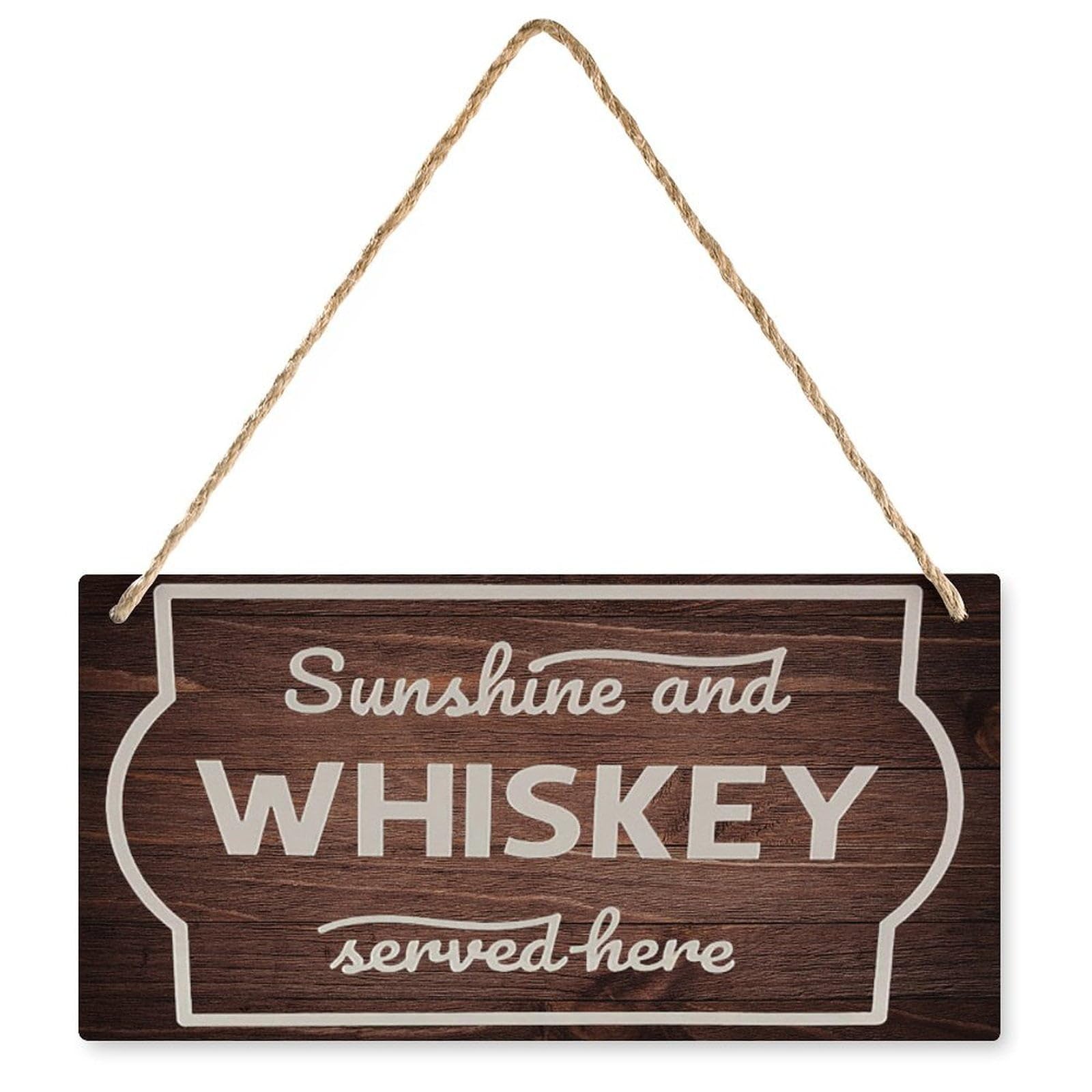 Wooden Hanging Sign - Sunshine and Whiskey Served Here, Vintage Rustic Wall Art, Farmhouse Bedroom/Living Room Decor 12x6 Inch