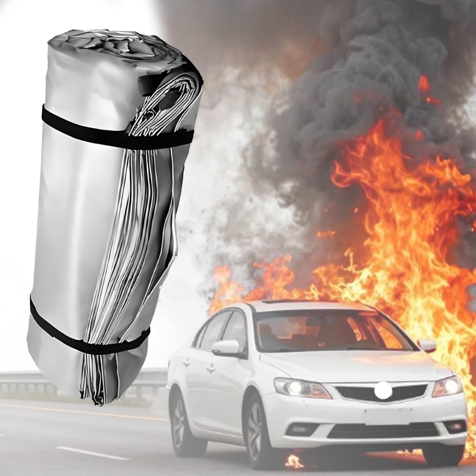 Manta ignífuga de Emergencia para vehículos, Mantas de Supervivencia seguras de Fibra de Vidrio y Silicona de Doble Cara, Manta ignífuga Reutilizable para Coche de hasta 1100 °C 3×4m