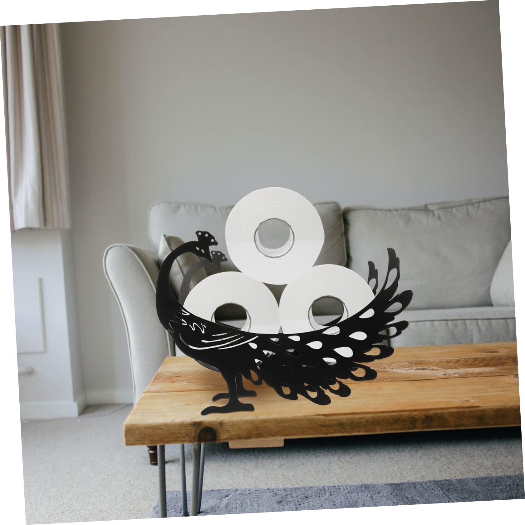 Portarrollos de Papel Higiénico Forma de Pavo Real de Hierro Negro | Almacenamiento Estable, Diseño Creativo para Sala y Cocina, Decoración de Escritorio