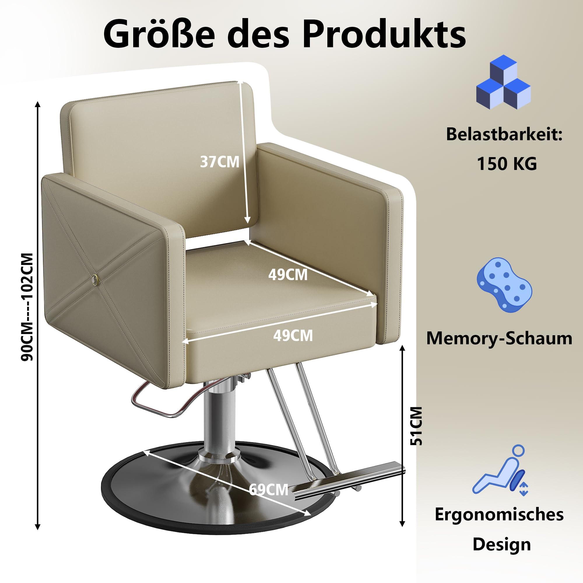 Quadratischer Friseurstuhl 360 Grad drehbar Beige