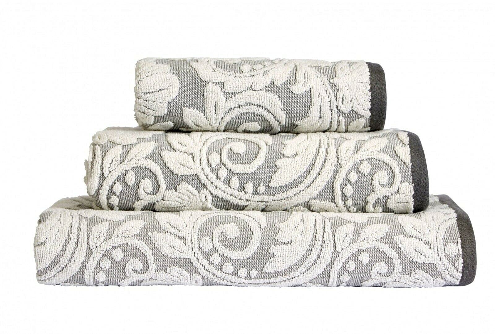 Shl Grey Jacquard Floral 100% Turkish Cotton 600 Gsm - Bath Sheet