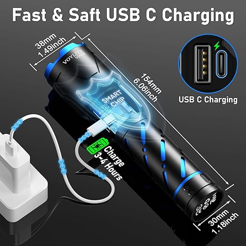 Miniatura 4 de Linternas recargables de alto lúmenes  10000 LM, batería de 5000 mAh con pantalla LCD, 3 modos, zoom e impermeable IP67  para camping, pasear