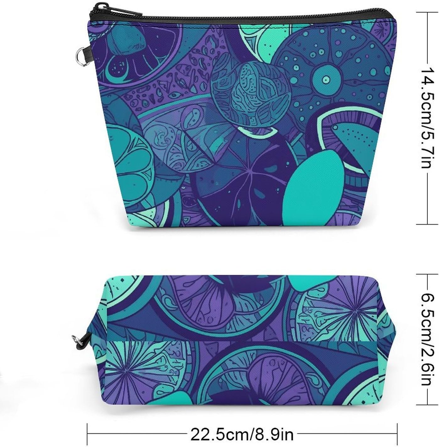 Blue Teal Lemon Travel Makeup Bag Large Capacity Toiletry Bag image 2