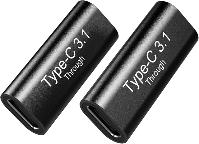 2PCS USB-C to USB-C Female to Female Aluminum Connector Adapter Support 4K Video, Fast Charging & 10Gbps Data Transfer. Compatible for Samsung S20, Pixel 3 XL, Nexus 6P, Huawei Mate 20. (Black)