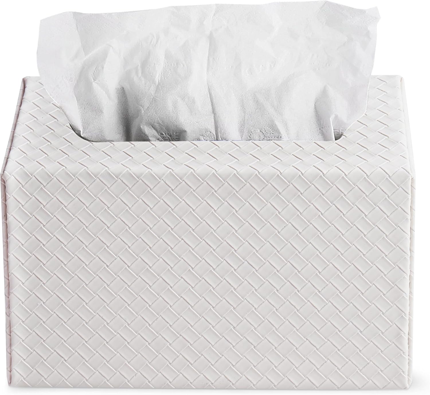 LIZIMANDU Hand Towels Box Cover,PU Leather Tissue Box Cover Holder Compatible with Kleenex Disposable Paper Hand Towels Suitable for Dining,Kitchen,Bathroom(1-White)