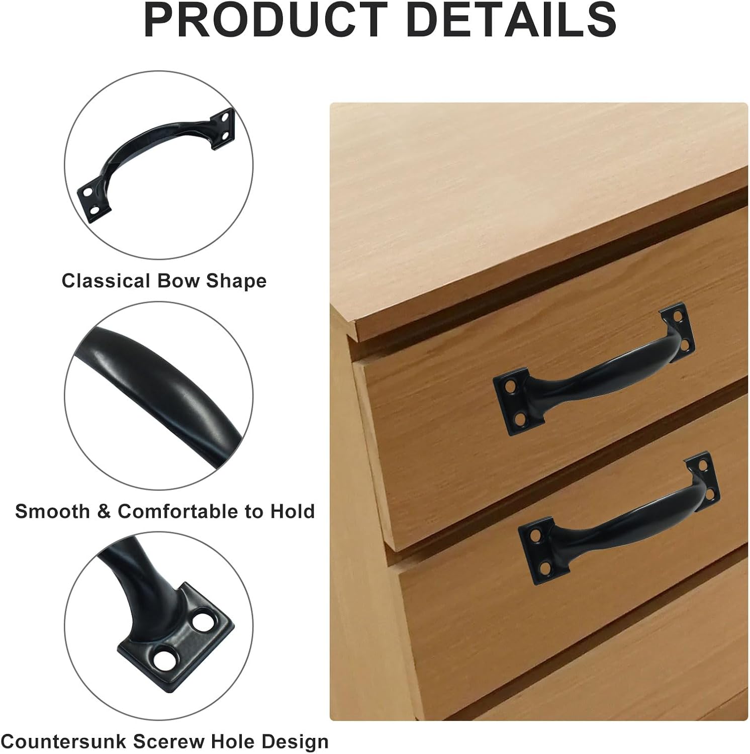 12Pcs 4" Metal Gate Pull Handles, Black Bow Gate Handle, Screen Door Pull, Vintage barn Door Handles, Curved Cupboard Handles for Furniture, Cabinets, Kitchen Drawer, Dresser, Gate
