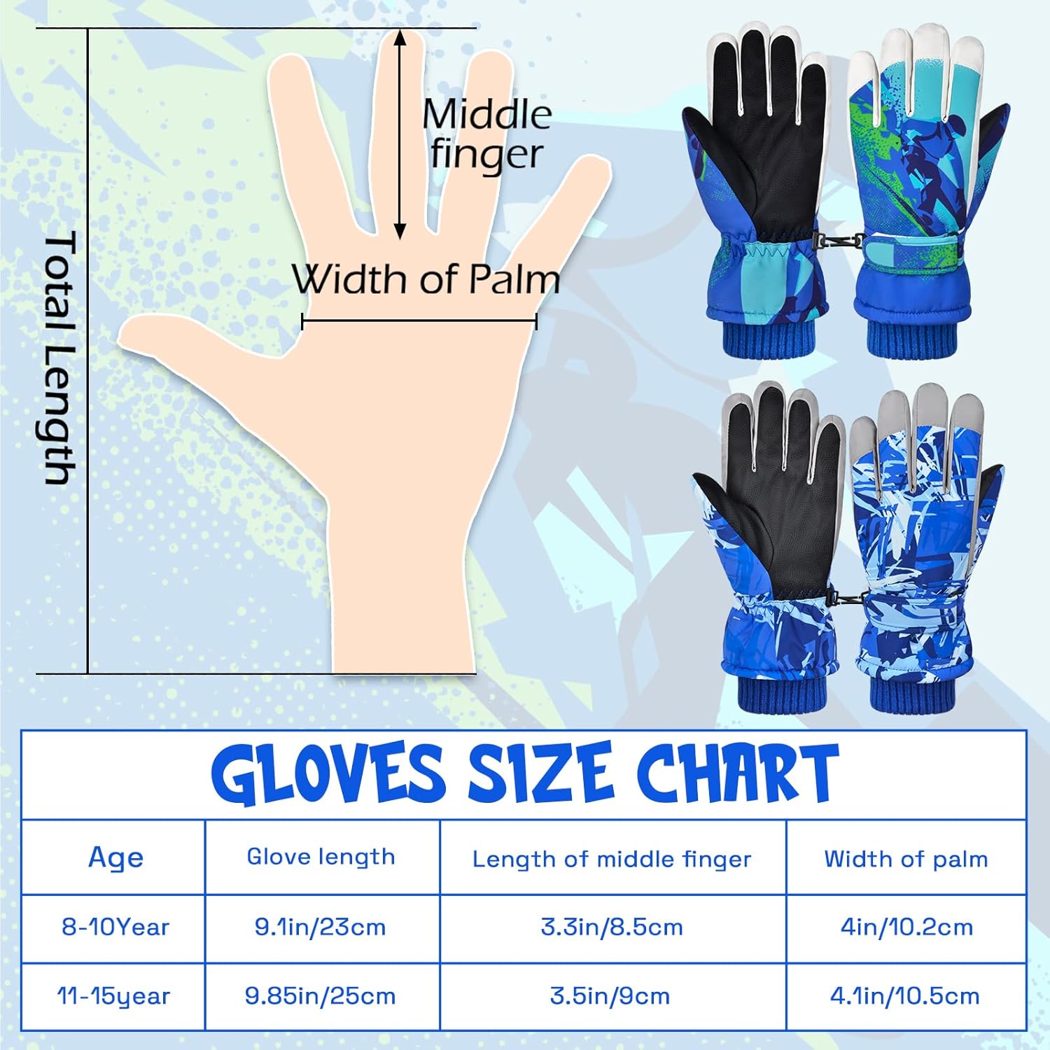 Kids Snow Gloves Ski Winter Gloves for Girls Boys, Waterproof Snowboard Gloves with Touchscreen for 8-15 Years - Image 3