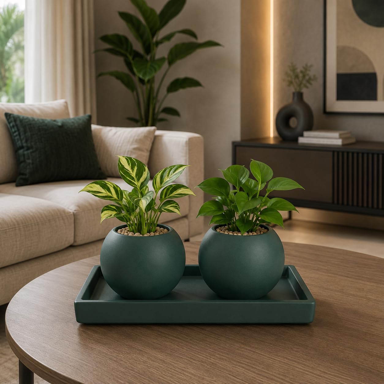 Lasaki Peblo Small Set of 2 with slato Tray deep Jungle Ceramic Pots for Indoor Plants,Planters,Flower,gamla,Outdoor (Plants not Included)-image-13