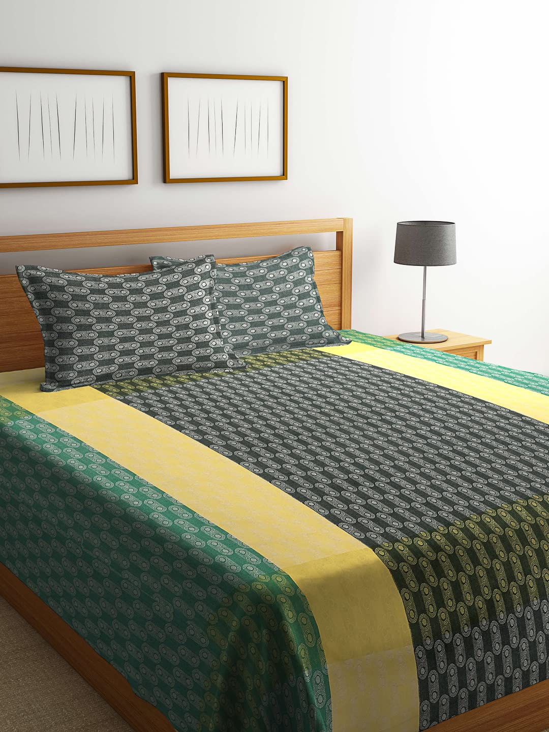 FABINALIV Multicolor Geometric 100% Cotton Handwoven King Size Double Bedcover with 2 Pillow Covers (FLBD-1039-Multi)-image-4