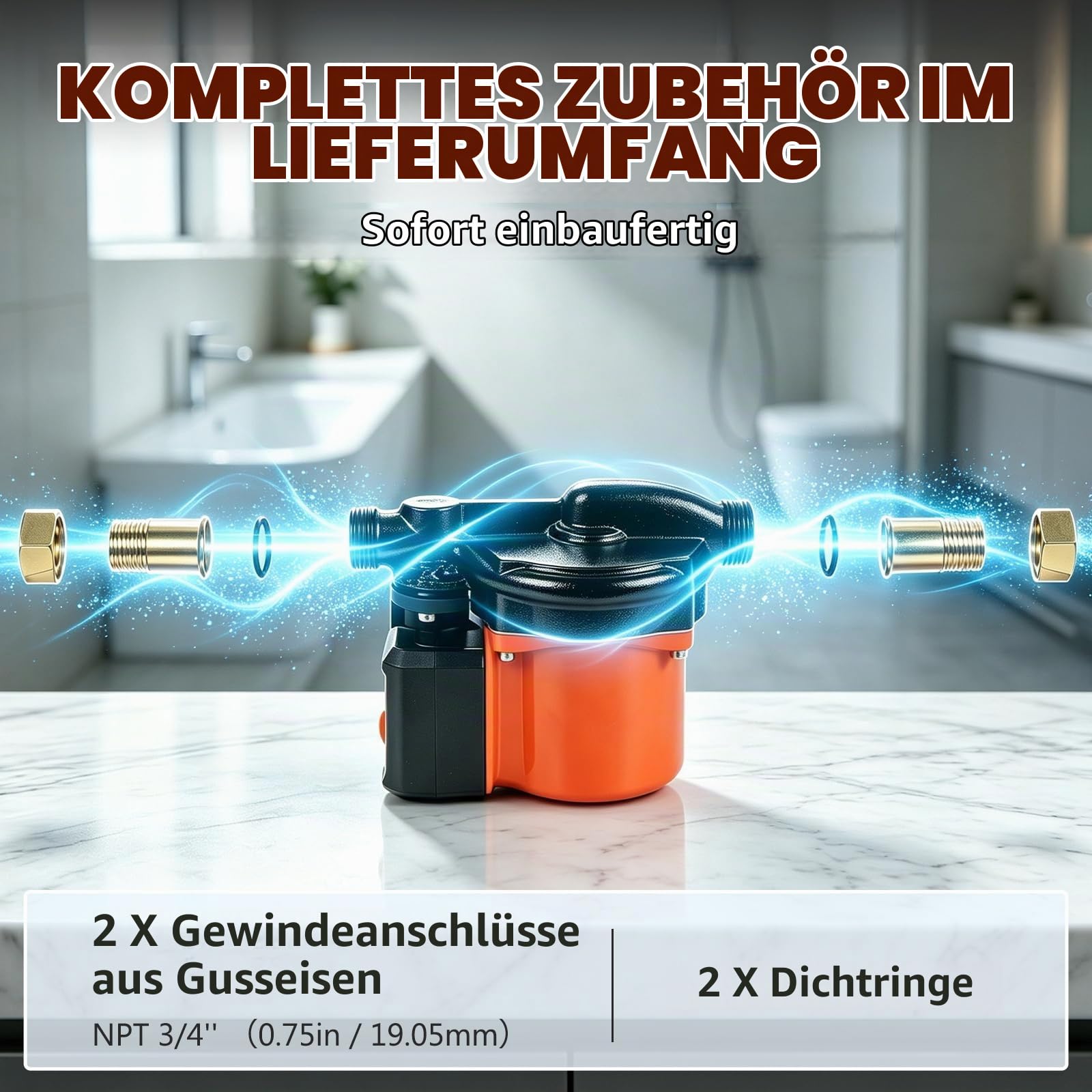 Druckerhöhungspumpe für Haushalt Warmwasser 125W，9m Förderhöhe NPT3/4"