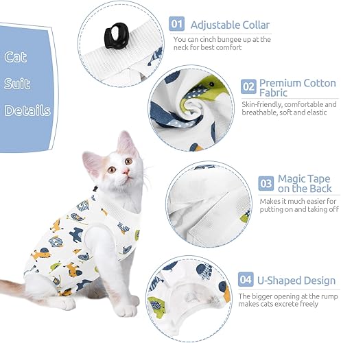 Miniatura 3 de SUNFURA Traje de recuperación para gatos, body quirúrgico completo para protector de heridas abdominales, antilamidas después de la cirugía,