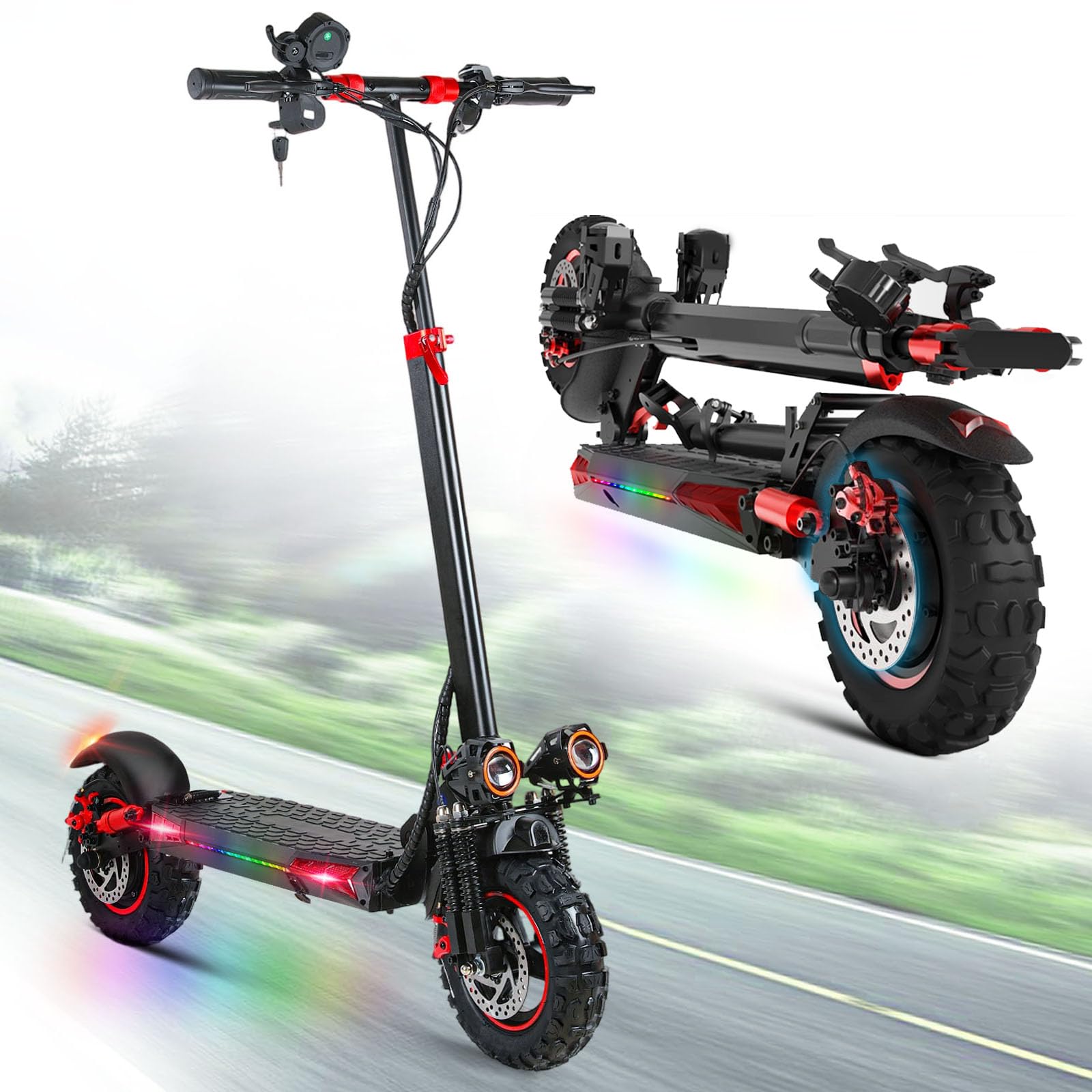 1600W Patinete Eléctrico Adultos Autonomía 45-55KM, 48V/18Ah Batería, Ruedas 10.5" Todoterreno Electric Scooter Doble Frenado Sistema Patinete Electrico Plegable de Aluminio Capacidad Carga 150kg