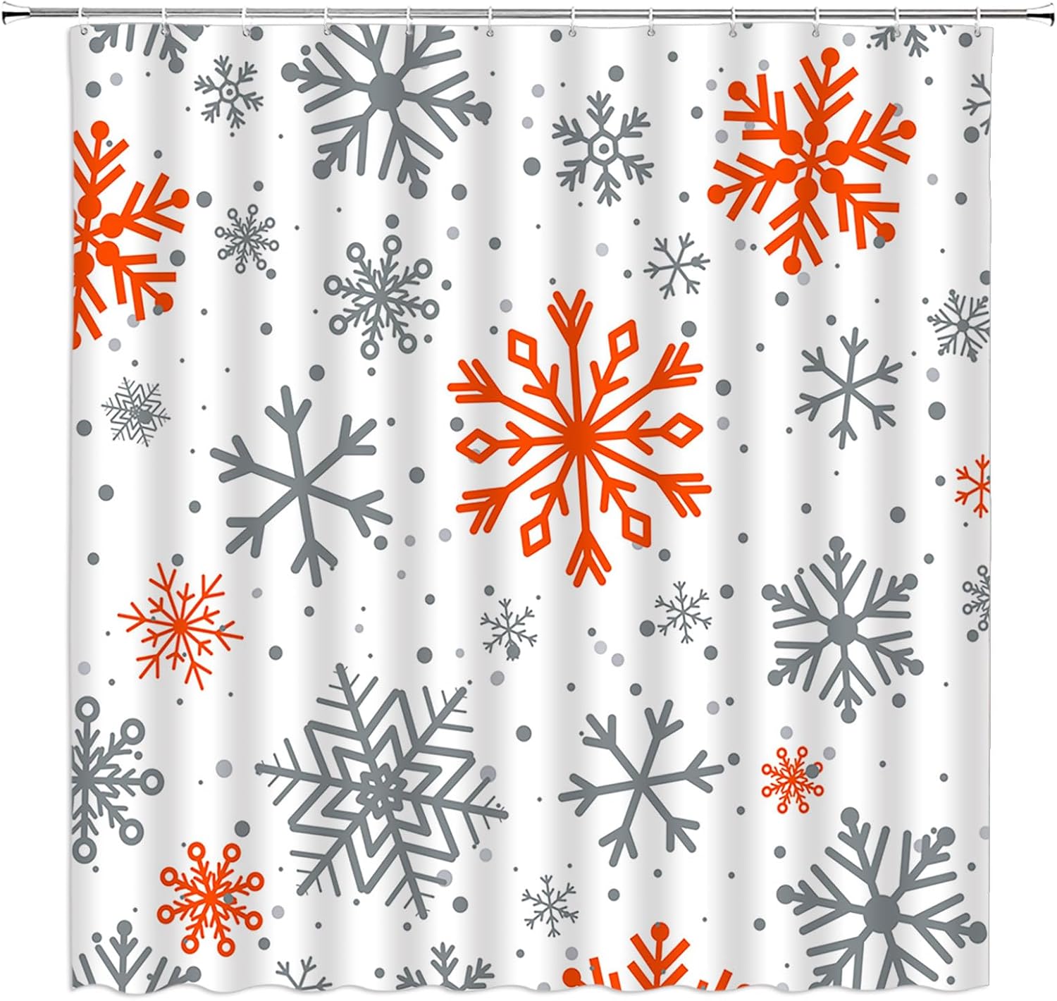 Christmas Snowflake Shower Curtain Winter Snow Flakes Merry Xmas Abstract Cartoon Season Festival,White Red Grey,70" Wx96 H Fabric Bathroom Decor Curtain with Hooks