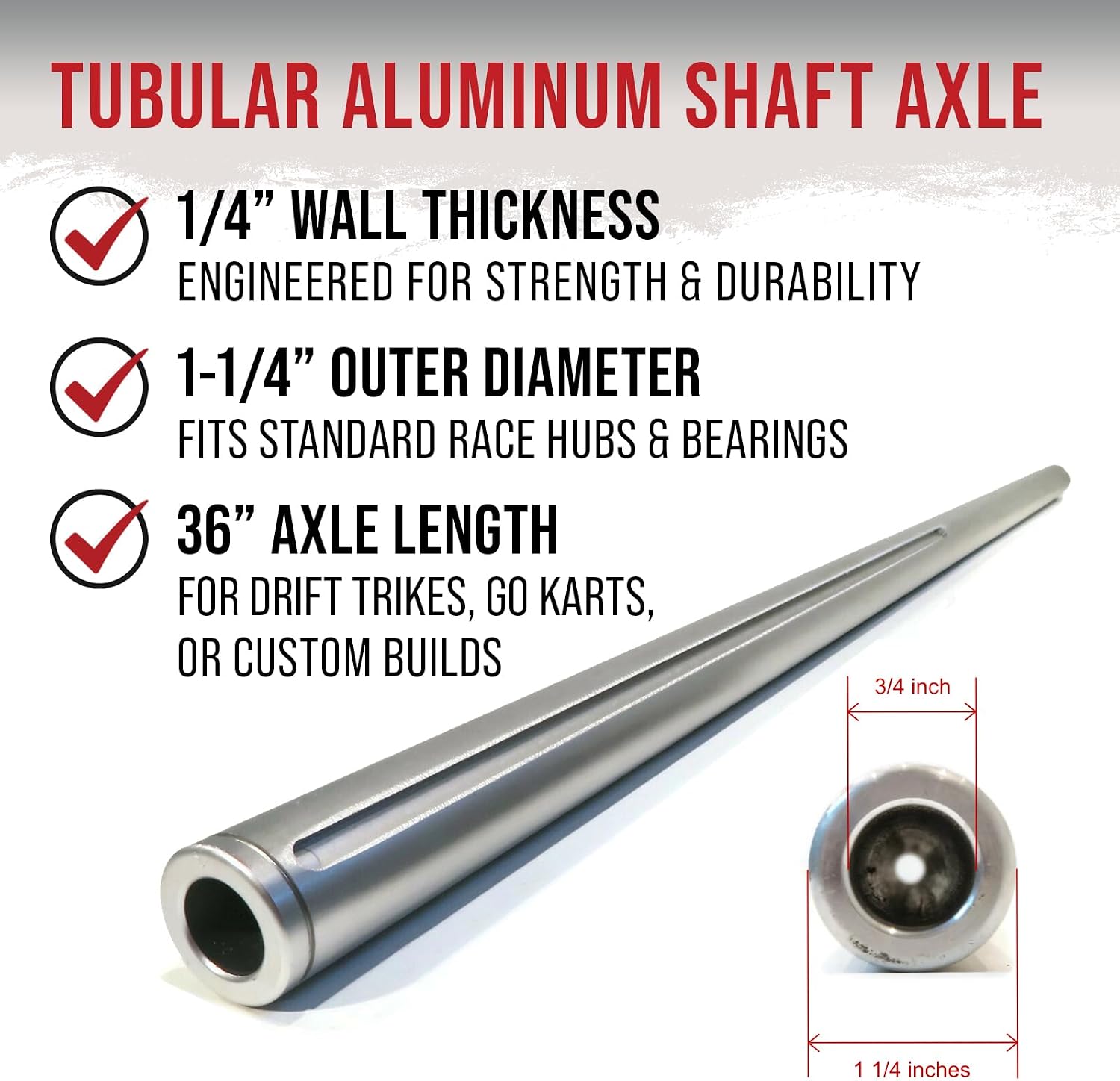 The ROP Shop Shaft Kit for Drift Trike Bikes Includes 36 Inch Tubular Aluminum Shaft Axle
