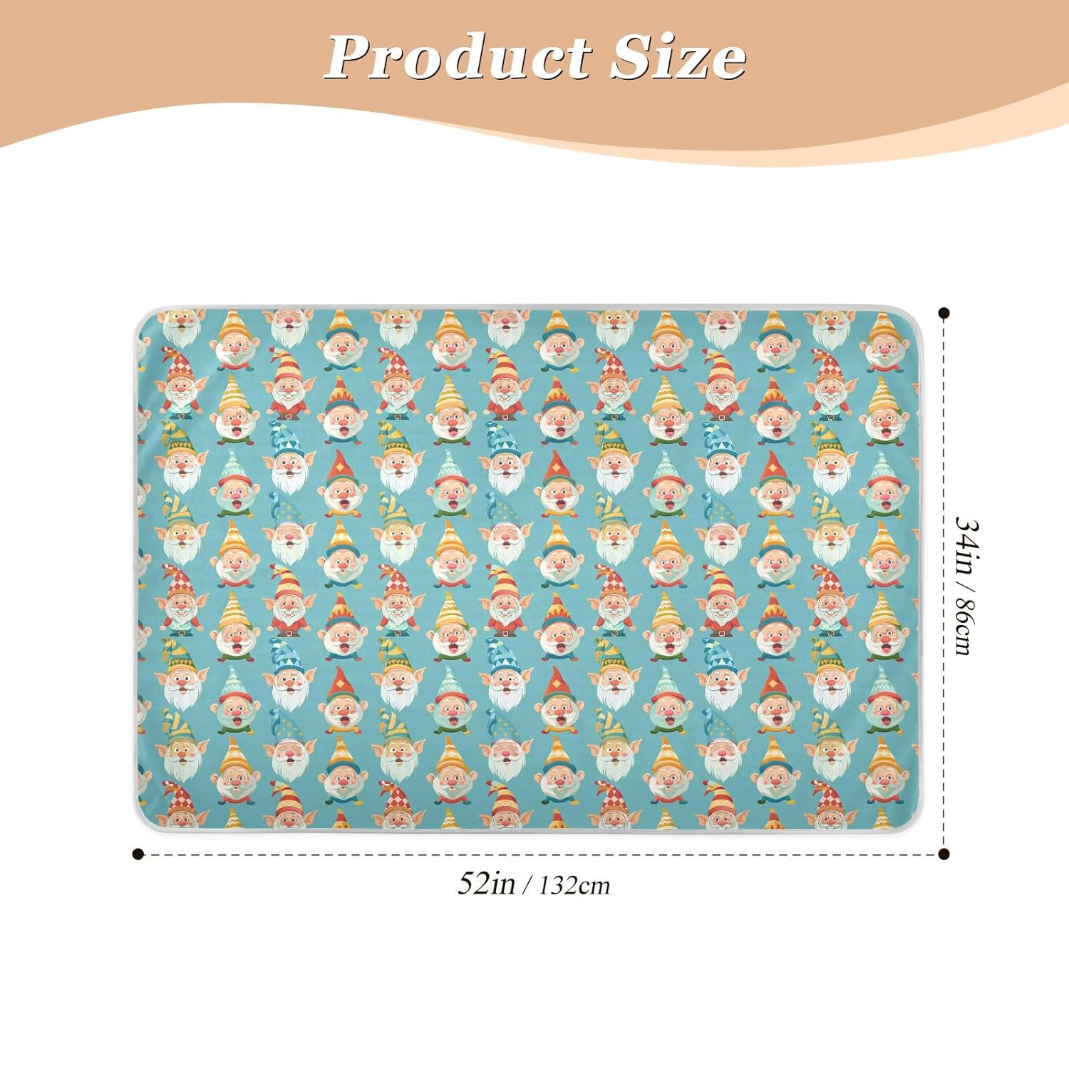 Carnival Cute Gnome Extra Large Resuable Changing Pad Covers Soft Absorbent Baby Pee Pads Skin-Friendly Travel Mattress for Toddler Kids, 52" L x 34" W