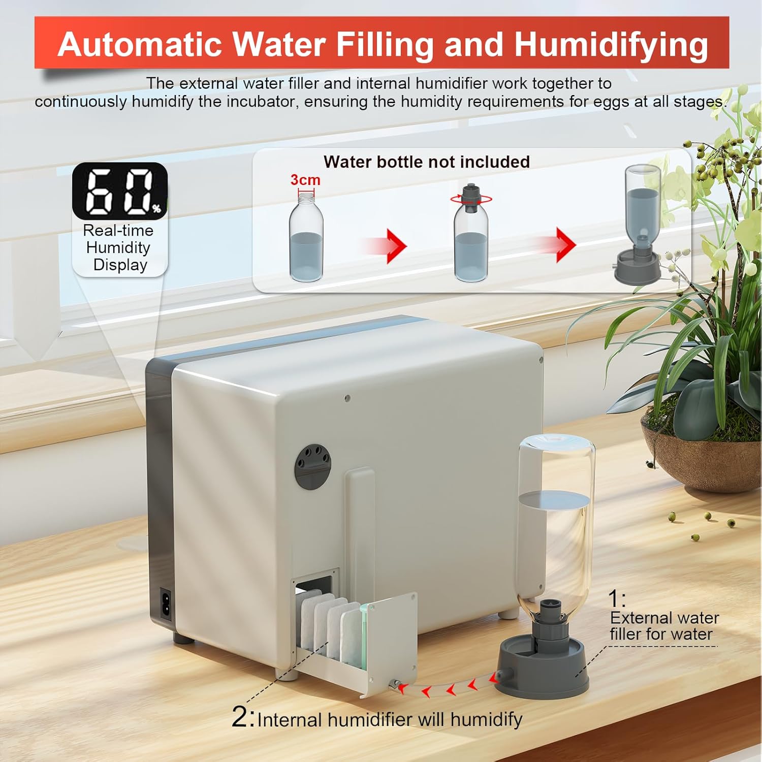 Incubators for Hatching 24 Eggs, Egg Incubator Automatic Egg Turner, Ultrasonic Atomized Humidifier, Chicken Incubator Temperature Control with 5 Automatic Incubation Modes, Auto Day Count