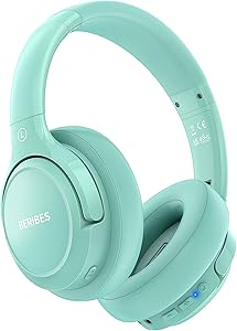 BERIBES Wireless Bluetooth Headphones Over Ear, 65 Hours, with 6 EQ Modes, HiFi Stereo, Built-in Microphone, Foldable Wireless Headphones for Mobile Phones/iPad/Laptops/PC, Green