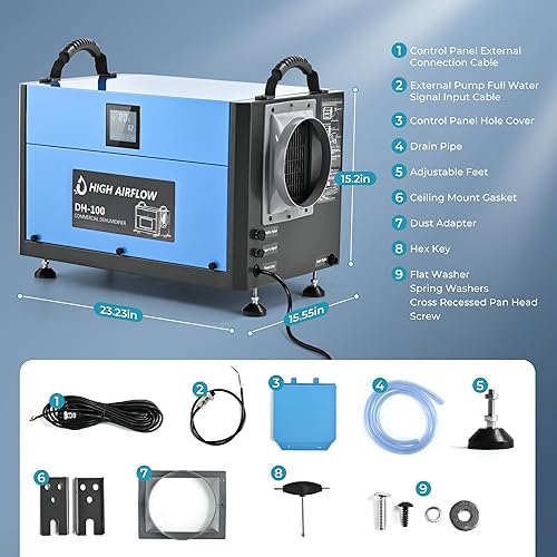 Miniatura 7 de EUHOMY Deshumidificador de 190 pintas para espacios reducidos con manguera de drenaje, deshumidificador para el hogar y sótano, deshumidificación de