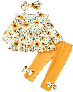 Baby Girl Clothes Toddler Girl Fall Outfits Ruffle Long Sleeve Floral Shirt Tops Winter Leggings Pants Clothing Set