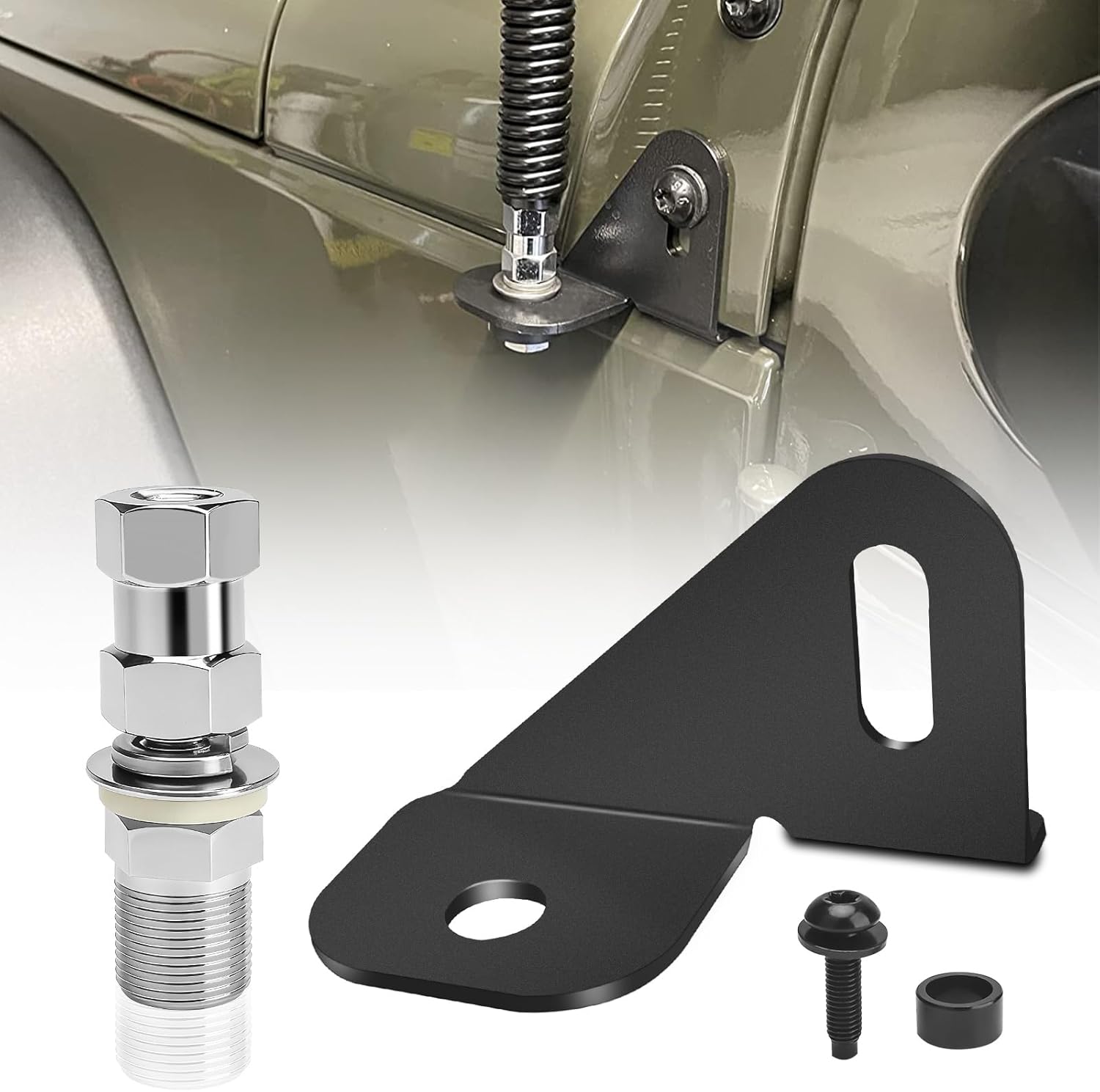 JL CB Antenna Mount with Standard Threaded 3/8 x 24 Stud, Driver Side CB Antenna Mount with SO-239 Stud Adapter Kit Compatible with Jeep Wrangler JL JLU & Gladiator JT 2018-2026
