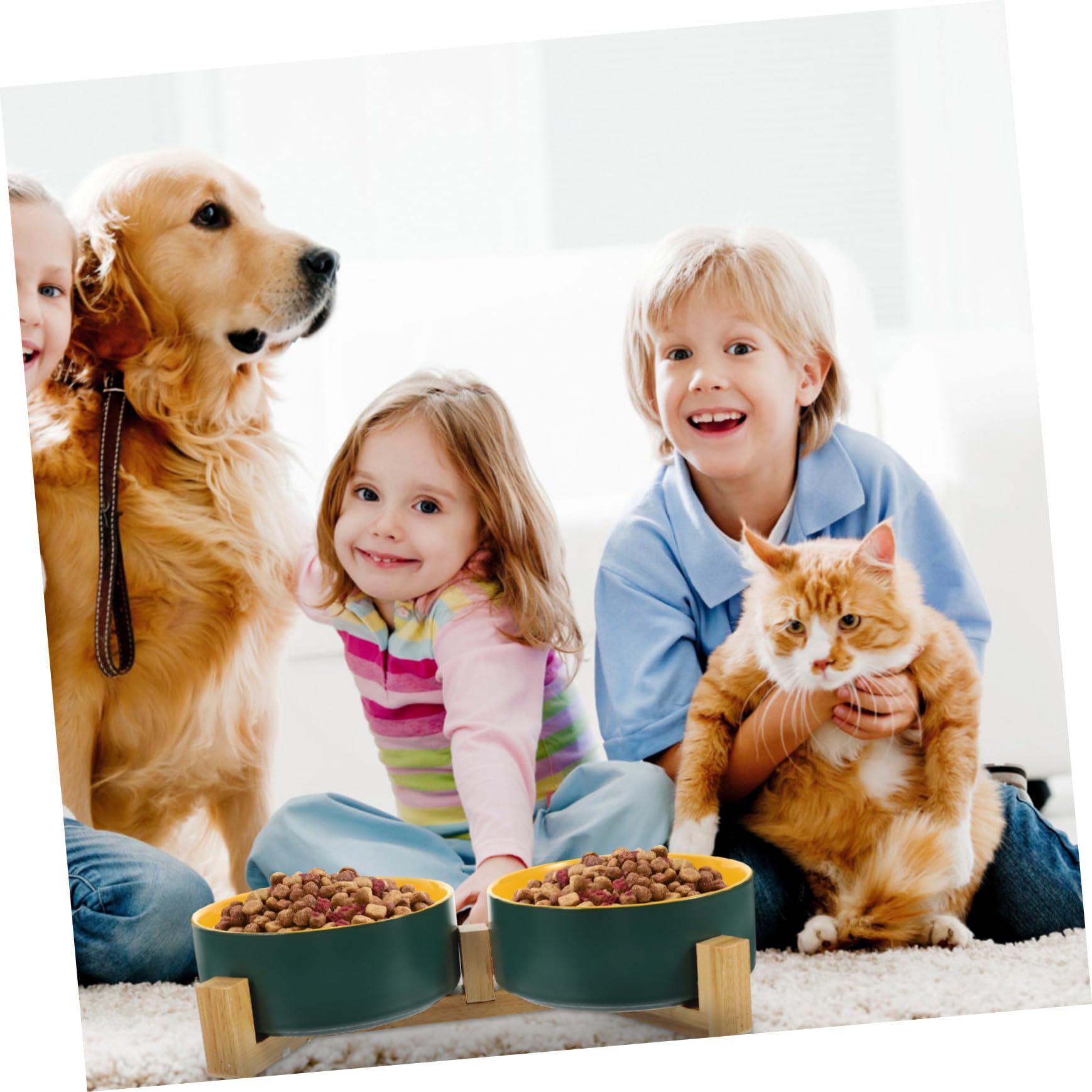 Erhöhte Keramik tiernäpfe mit Holzständer rutschfest Langlebig Glatte Oberfläche Praktisches Design für Katzen Hunde und Kleine Haustiere Vielseitig für Futter und Wasser