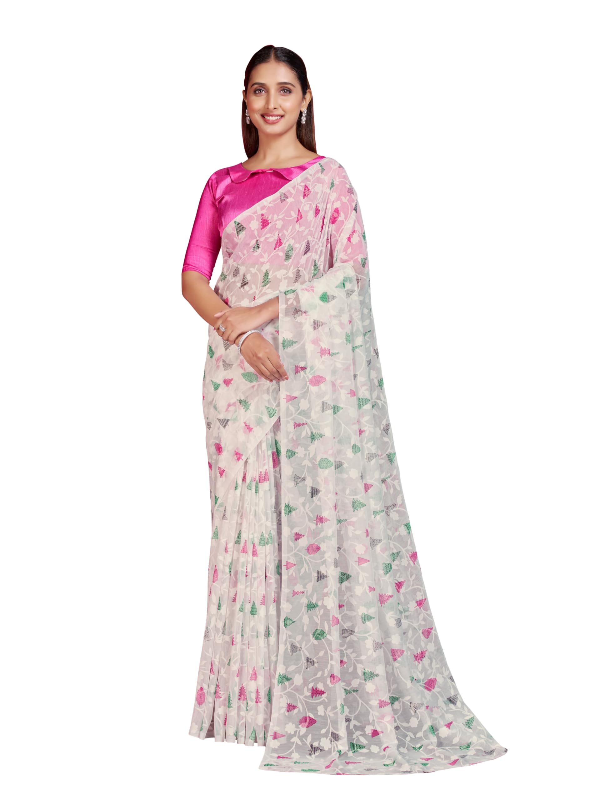 garden vareli Floral Print Viscose Brasso Saree With Unstitched Blouse-picture-7