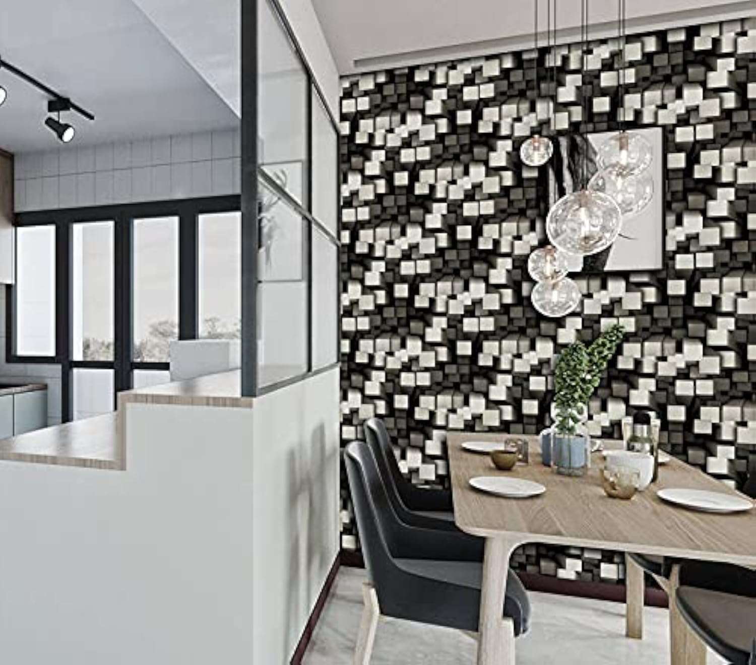 Papier peint en vinyle moderne 3D noir et blanc loft chic BUVU