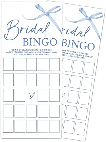 Miniatura 17 de Juegos de fiesta de boda con lazo azul, juegos de boda para 25 invitados, tarjetas de fiesta de compromiso, suministros de fiesta de compromiso y