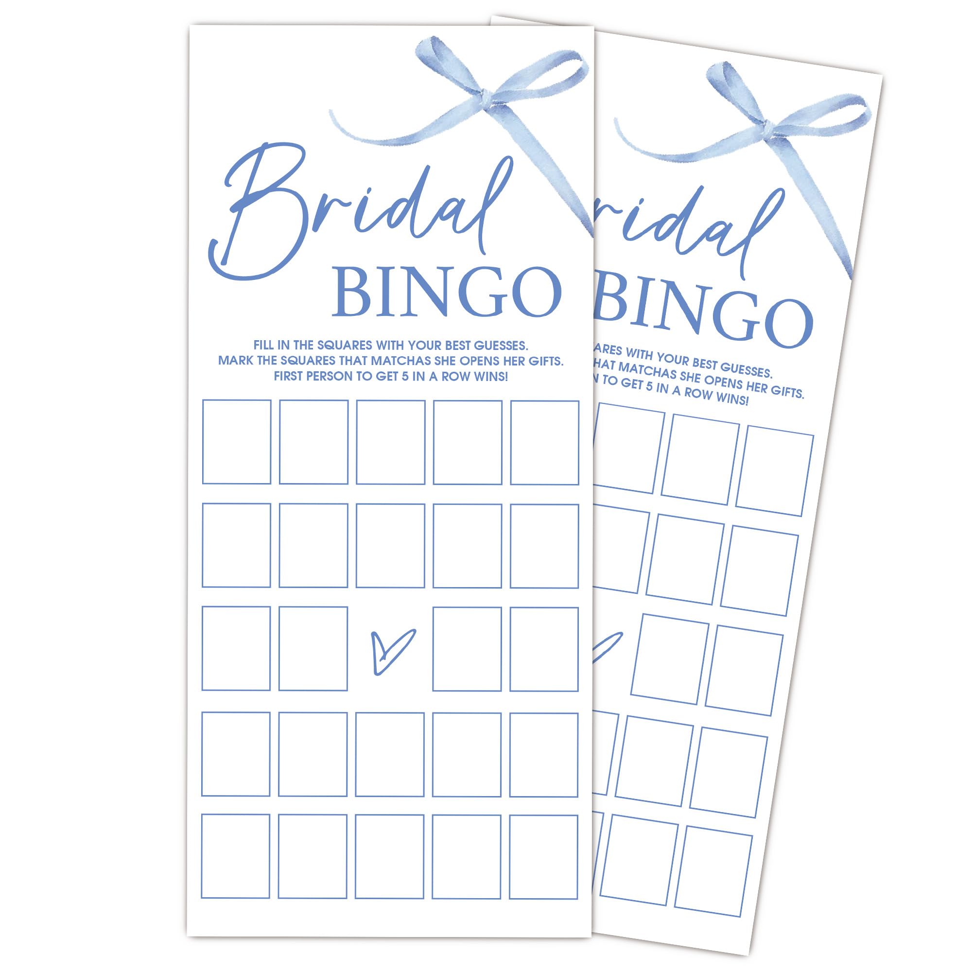 Ogleqoo Blue Bow Wedding Shower Games, Bridal Bingo Wedding Games for 25 Guests, Engagement Shower Party Cards, Engagement & Bridal Party Supplies-4x9