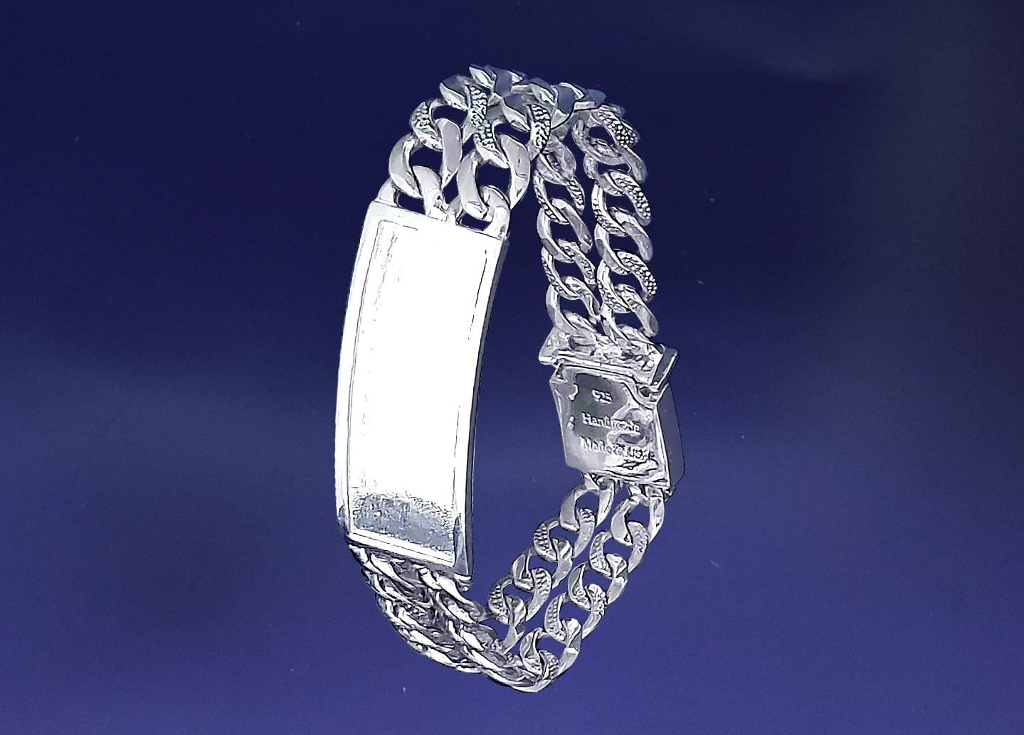16 mm Heavy Solid Sterling Silver Double 2 Row Nugget Style Curb Link ID Bracelet Handmade in USA 8 Inches 40 Grams