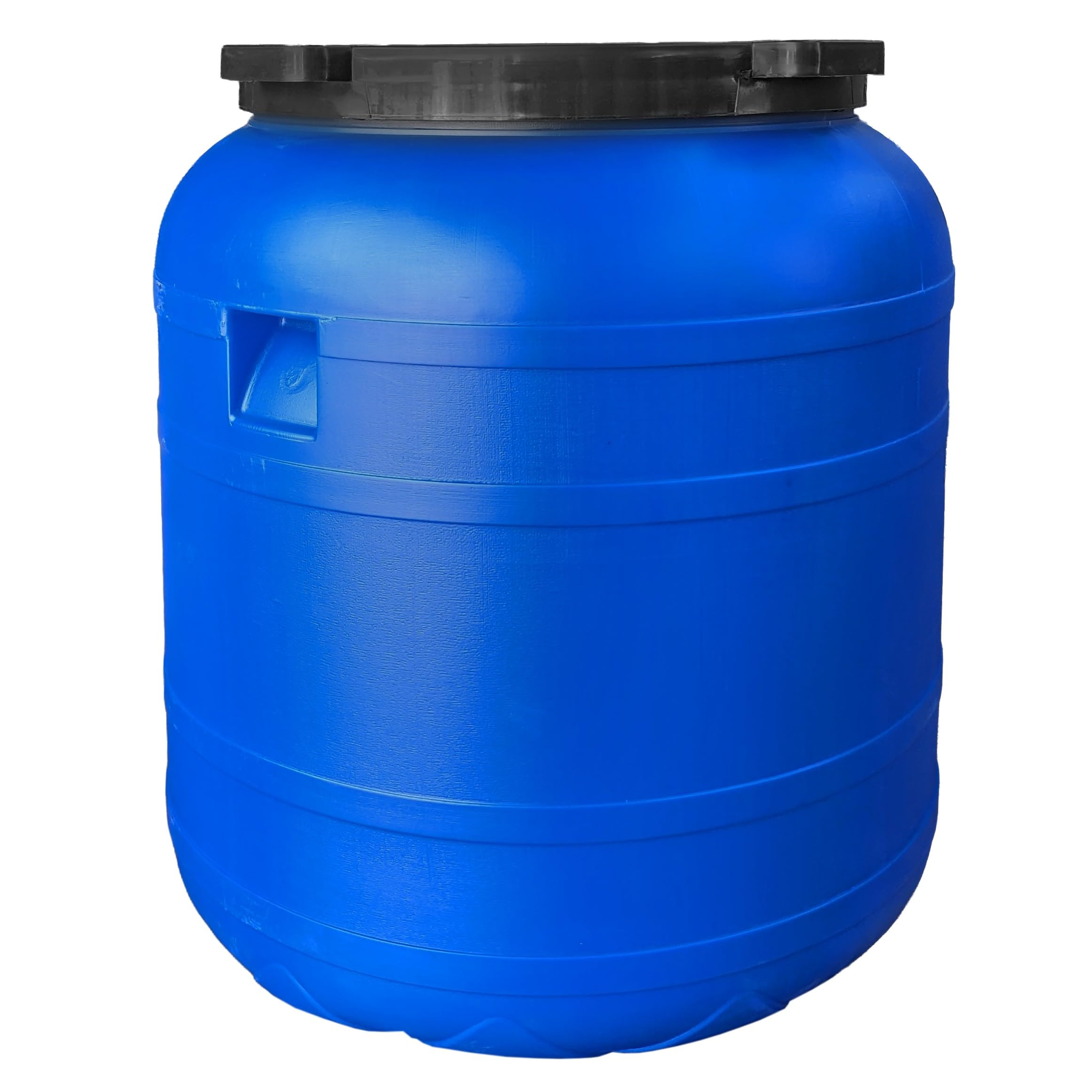 plasteo® Fût à col large de 150 litres avec couvercle à visser - En plastique universel - Convient à un usage alimentaire - Avec poignées stables - Bleu