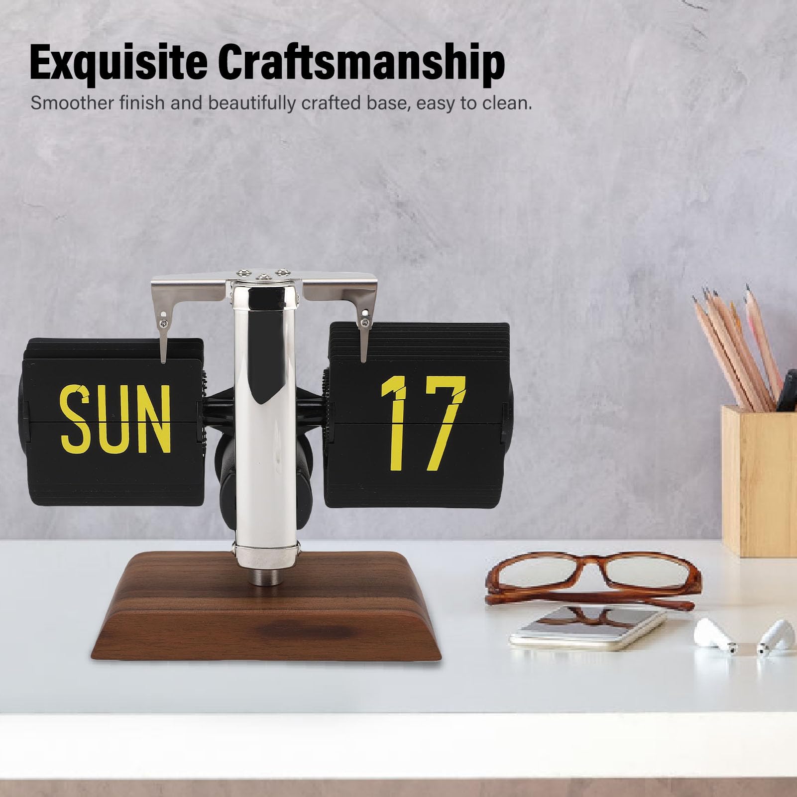 Ausla Orologio da Tavolo Retro a Grande Numero con Flip Automatico, Display Digitale con Batteria Integrata e Ricarica Intelligente, 12 Ore, per Decorazione di (Acciaio Inossidabile)