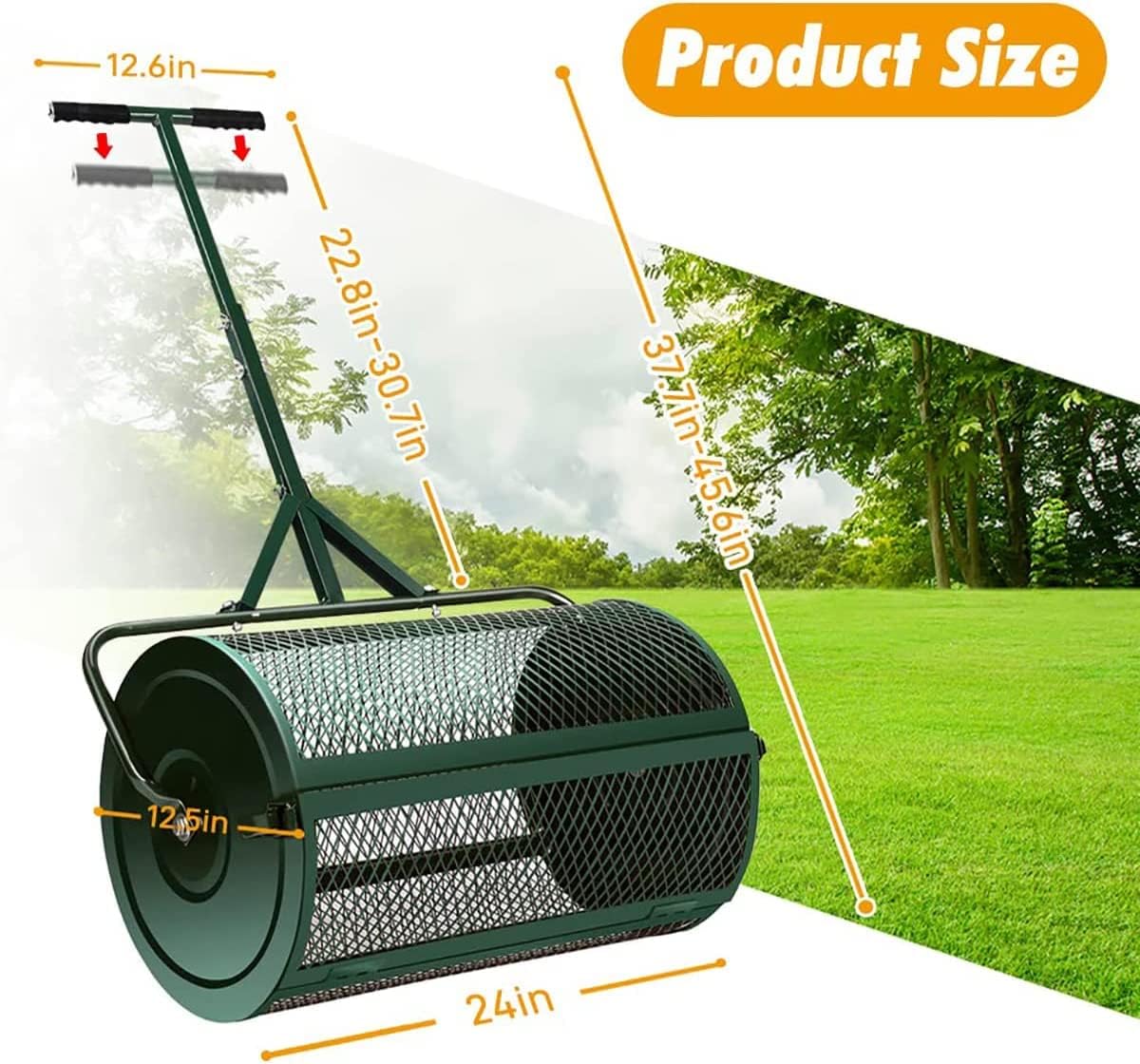 Compost Spreader, 24" Peat Moss Spreader with T Shaped Long Handle for Lawn and Garden, Durable Lightweight, for Spreading Peat Moss, Fertilizer, Seeds and Garden Care