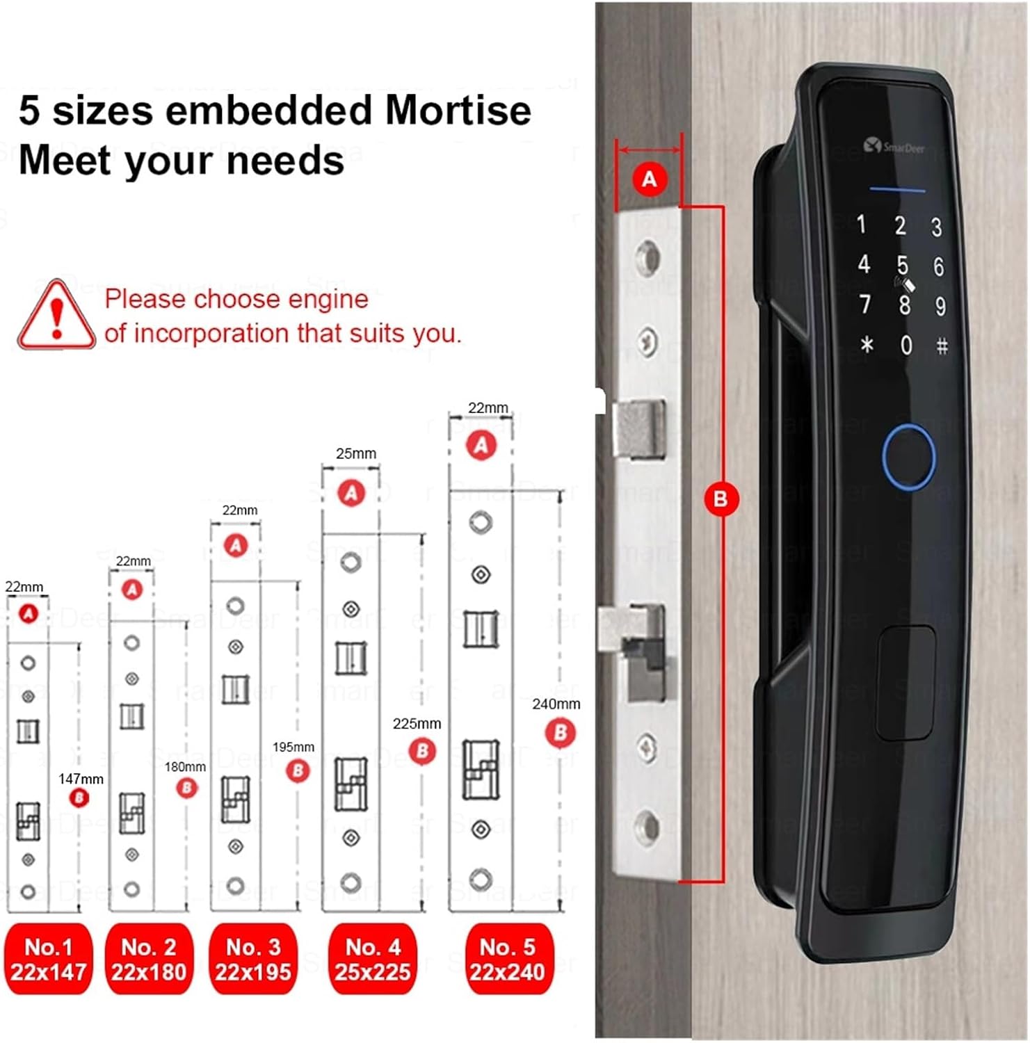 Electronic Lock of Tuya Smart Lock with Bright Panel Fingerprint Lock Keyless Fingerprint/Code/RID/APP (Color : 22 x195)