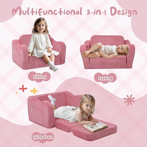 Miniatura 35 de MeMoreCool Sofá de dinosaurio para niños, silla plegable para niños pequeños, sofá cama convertible que brilla en la oscuridad, salón plegable para