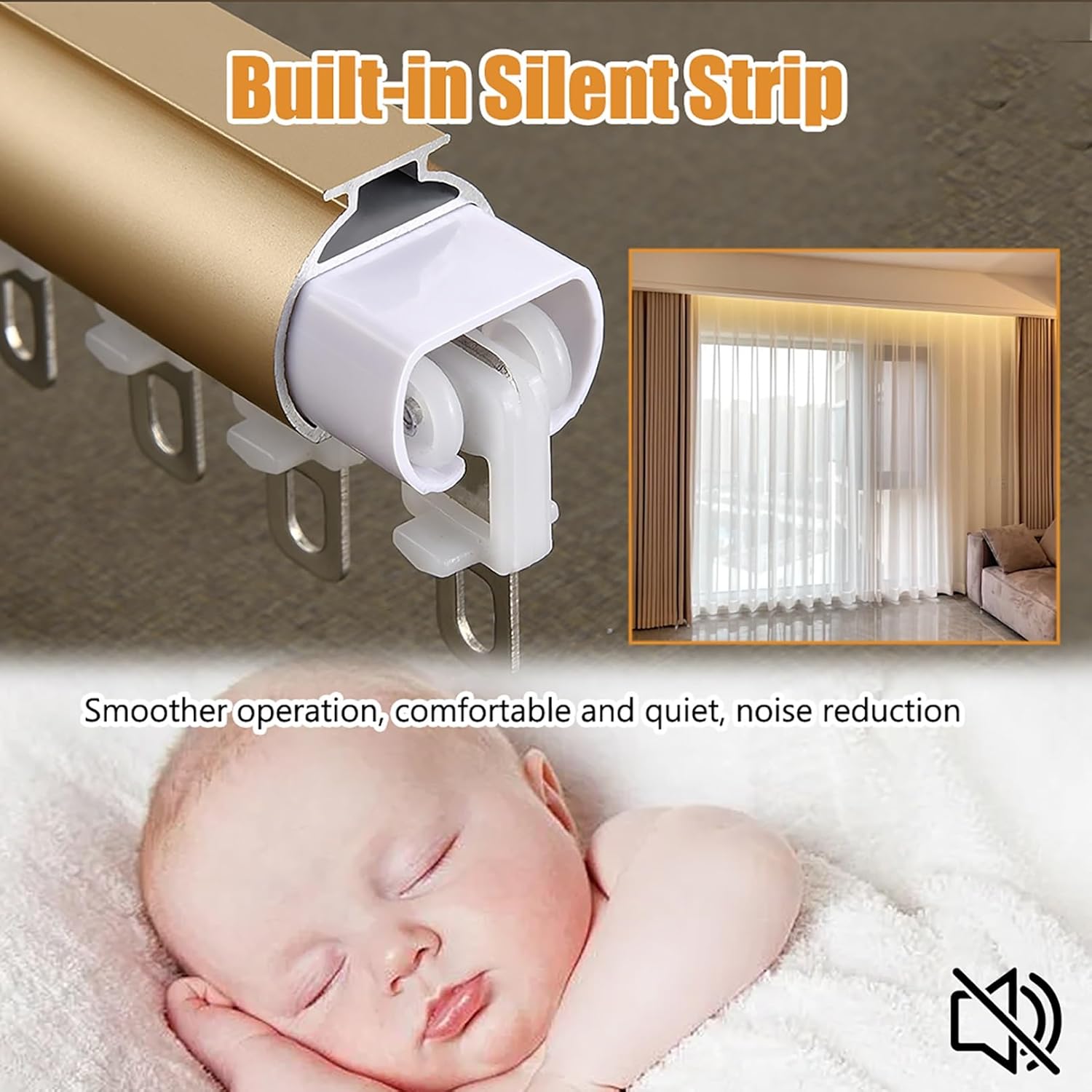 Sliding Double Curtain Track System, Ceiling Mounted Aluminum Rails with Silent Gliders, for Bedroom, Kitchen, Room Divider, Window(Gold,1.4m(4.6ft))