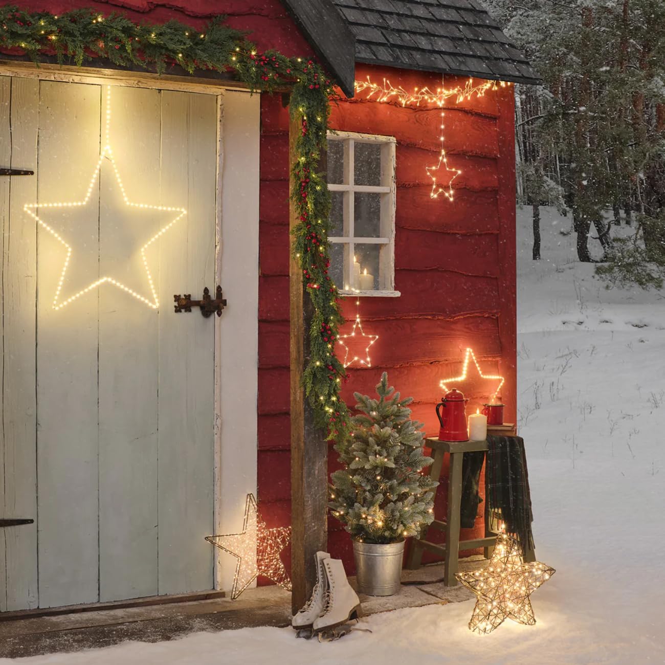 Lights4fun Set 2 x 3 Leuchtsterne | Mikro-LEDs batteriebetrieben | Stern-Dekorationen für Außen & Innen | Weihnachten Weihnachtsdeko Weihnachtsbeleuchtung Fensterdeko | 20 x 20 cm