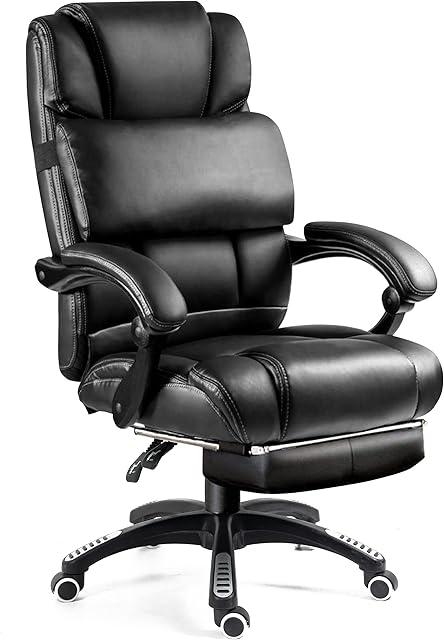 Executive Office Chair With Footrest & Lumbar Support, Ergonomic Design Recliner Computer Desk Chair Adjustable Back Rest Heavy Duty 360° Swivel Gaming Chair Black for Home Office with Tilt Function
