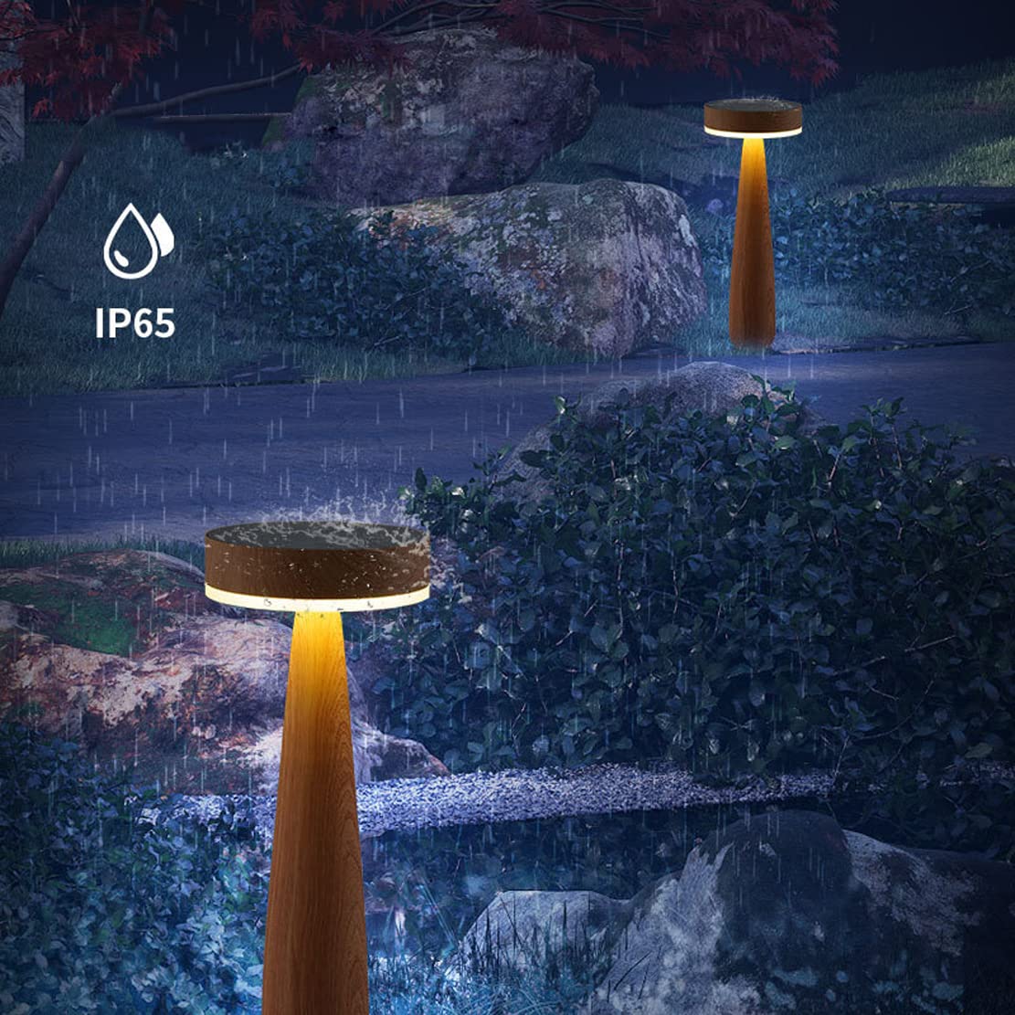LED Wegelampe mit Dämmerungssensors Außen Solar Pollerleuchte IP65 Holzmaserung Eisen Gartenlampe, mit Erdspieß, mit Fernbedienung, Timing, Dimmbar, Warmweiß Kaltweiß Neutralweiß