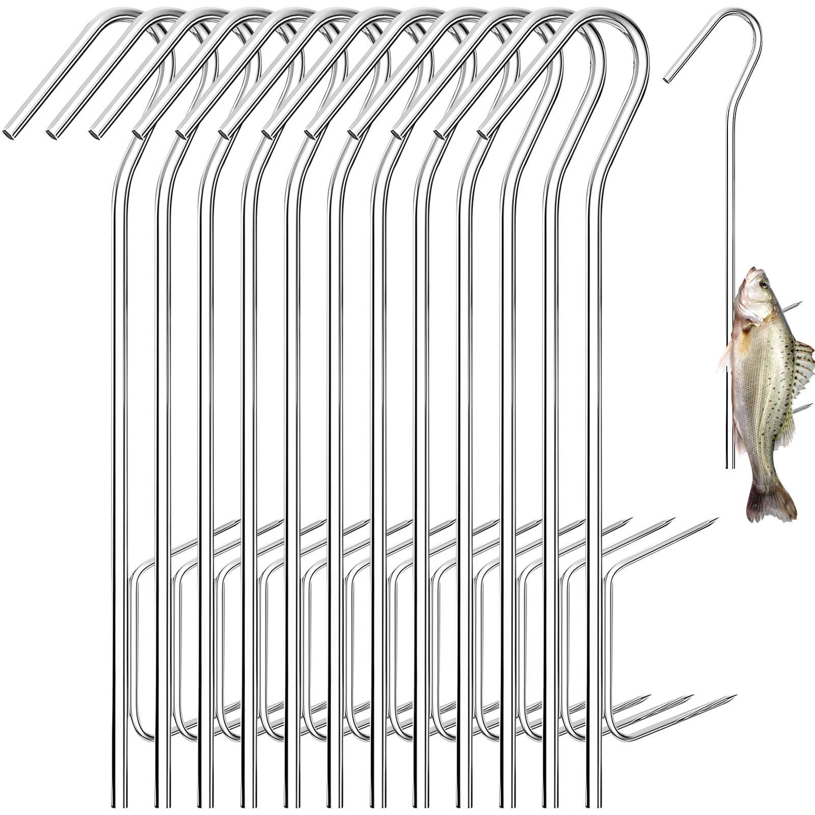 12 Pieces Butcher Hooks, 21cm 8Inch Stainless Steel Smoking Hooks, Heavy Duty Hanging Drying Meat Hook, Meat Processing Butchering Hook for Grilling, Beef, Rib, Barbecue & Fish (Silver)