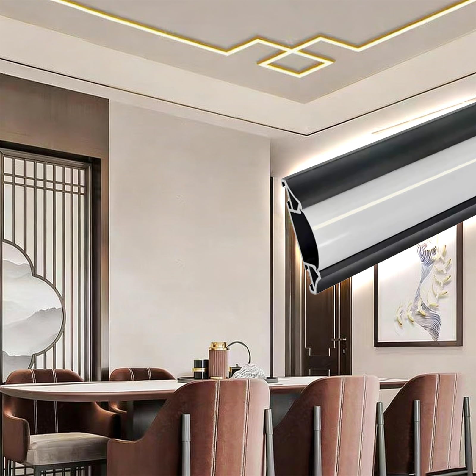 Profilé LED indirect noir lèche-mur en aluminium pour corniche plafond salon 10m