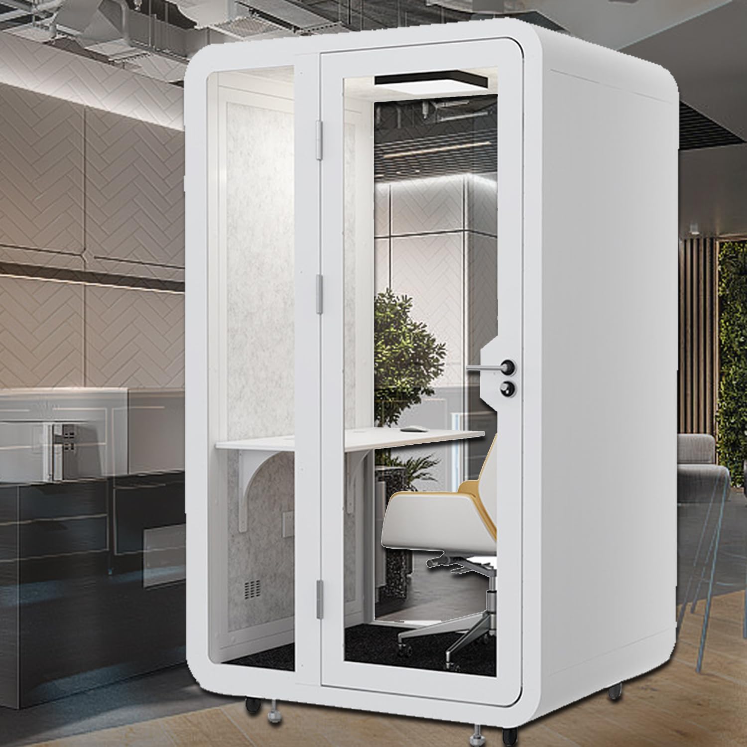 Office Sound Proof Booth Mobile Privacy Pod, Portable Soundproof Booth, Modular Private Work Pod, Movable Quiet Study Room with Desk LED Light, for 1-2 People