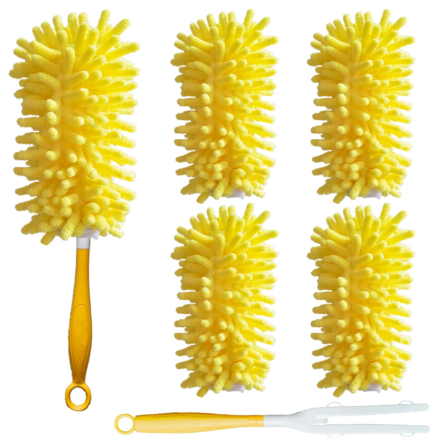 Reusable Duster for Swiffer, 4 Refills + 1 Handle, Yellow